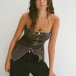 ZARA Denim Corsetry Strapless Tube Top Size S Women’s Black Dark Wash